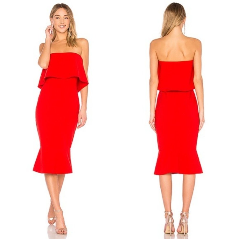 Likely Revolve Scarlet Red Conrad Strapless Dress